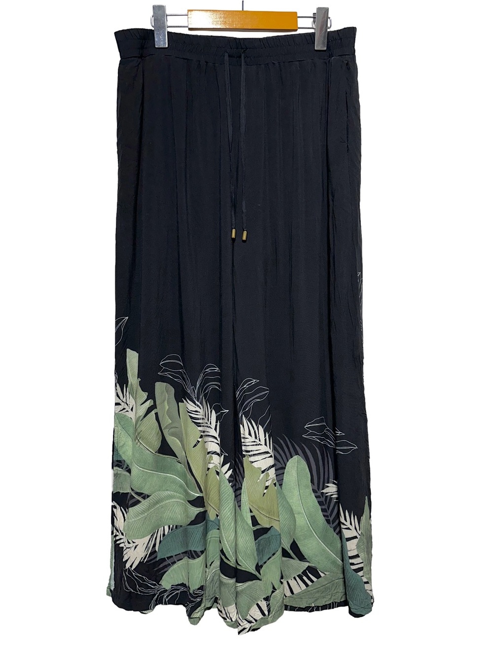 Jantzen Breezy Tropical Leaf Wide Leg Palazzo Pants Black Pull On L